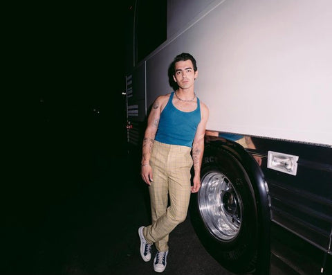 Joe Jonas in KES EVE Ribbed Tank Top in Teal