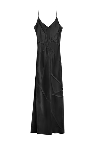 Elongated recycled slip dress with slit - black - KESNYC.COM