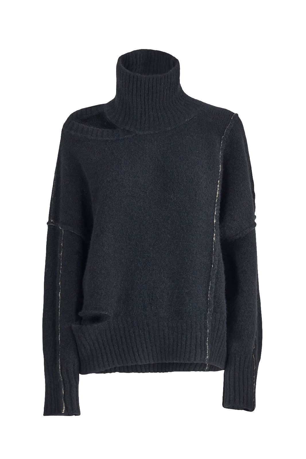 Isabel Benenato Highneck Yak Jumper with Cut-Out Details   Black/White