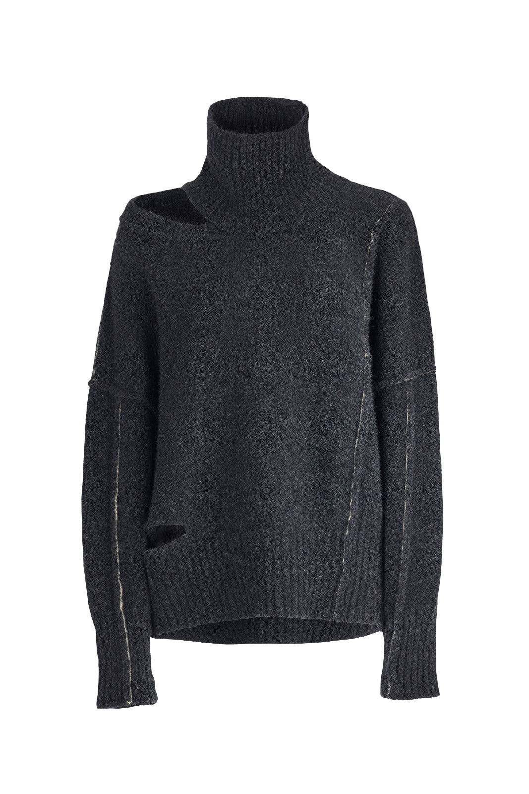 Isabel Benenato Highneck Yak Jumper with Cut-Out Details   Graphite/White