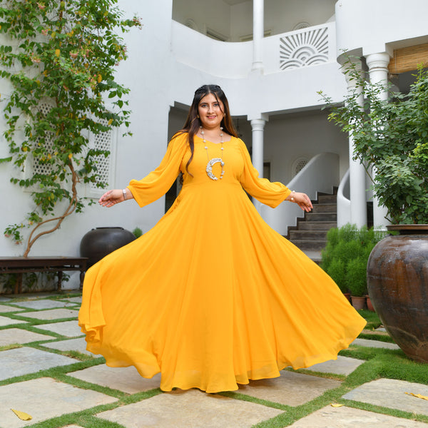 Yellow Indowestern Rayon Long Dress With Shrug And Without Pants