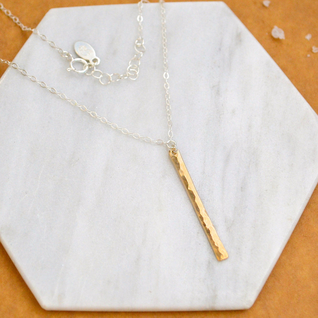 vertical gold bar pendant necklace