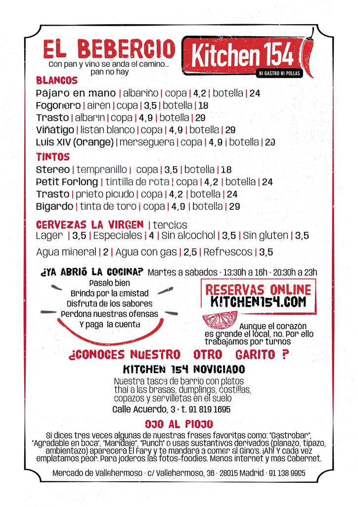 Carta Picante Kitchen 154 Vallehermoso Madrid