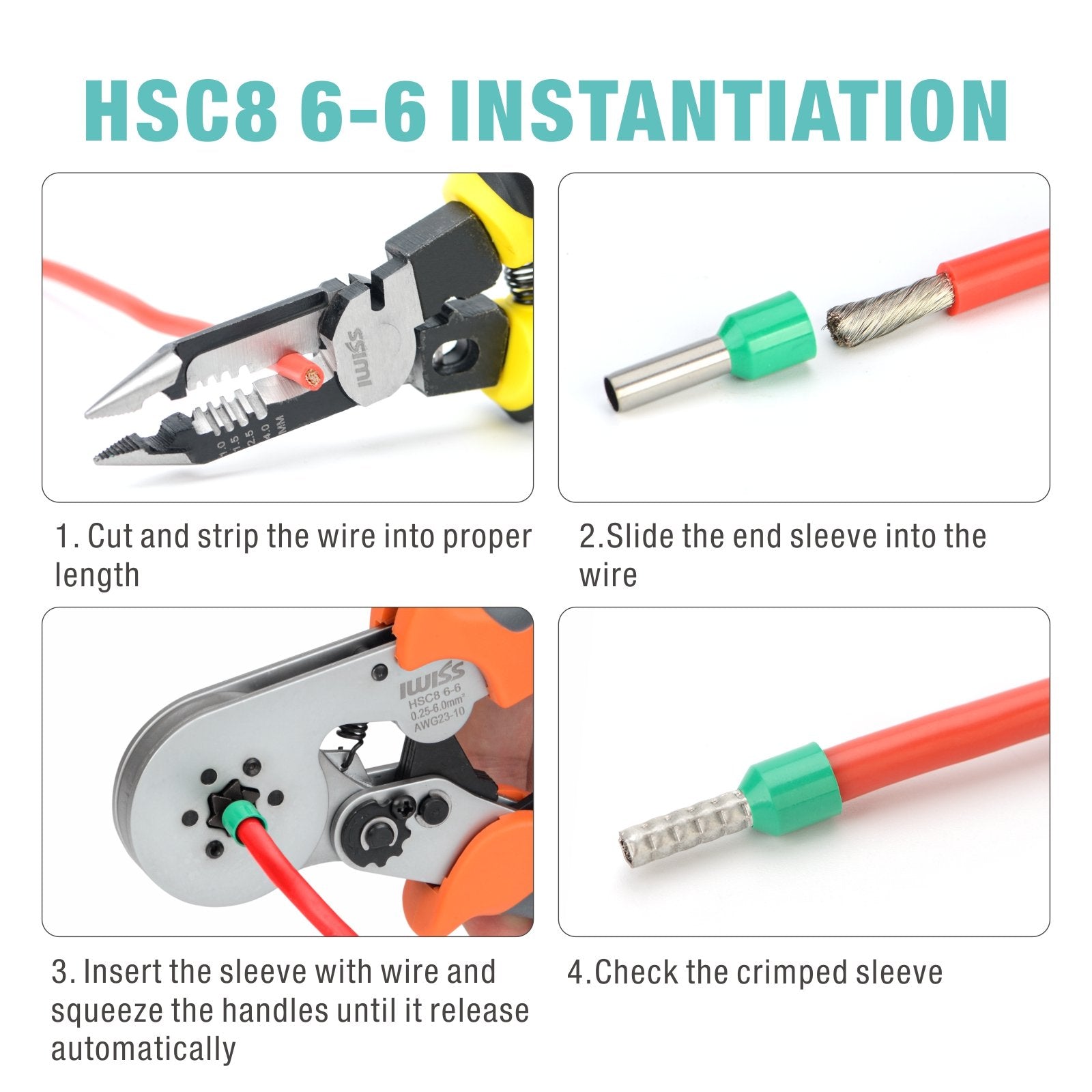 Iwiss Hsc8 6 6 Portable Hex Crimping Tools For 0 08 6 0mm2 Awg28 10 Iwiss Tools Co Limited