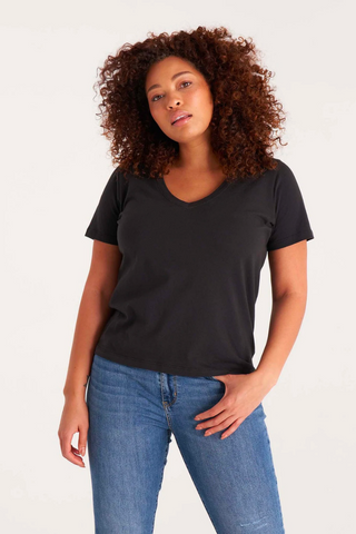 Sustainable and Ethical V Neck T Shirt in Black, organic, vegan, non-toxic