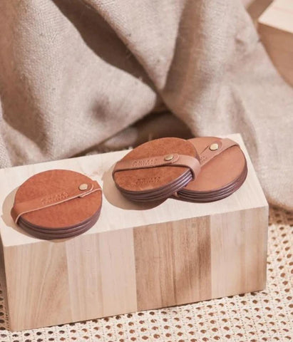 Leather Coasters Set, Wild Oak Brown | Wearwell Sustainable, Ethical Clothing and Home Goods