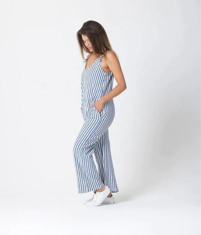 Remy Jumpsuit, Steel Blue Stripe | Sustainable, Ethical, and Organic Clothing, Accessories | Wearwell