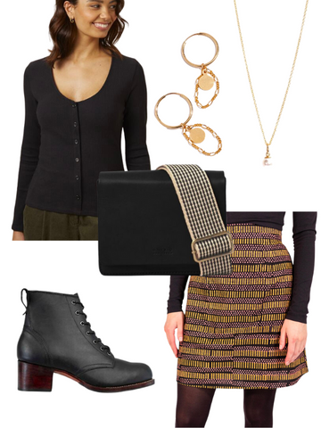 Mood Board Fall Outfit Skirt and Boots | Wearwell Sustainable, Ethical Clothing and Accessories