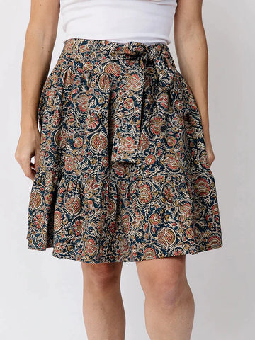 Ethically and sustainably made floral print Nahla Skirt from Mata Traders sold by wearwell