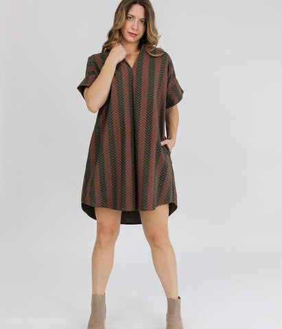 Chennai Mini Dress, Chevron Fern Red | Wearwell sustainable, eco-friendly fashion and accessories