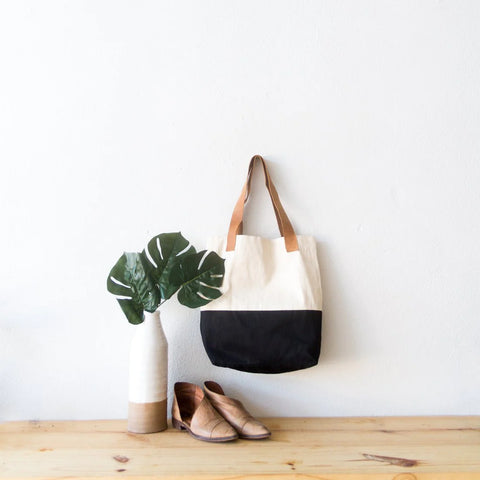 Color Block Tote, Tan + Black | Wearwell sustainable, eco-friendly fashion and accessories