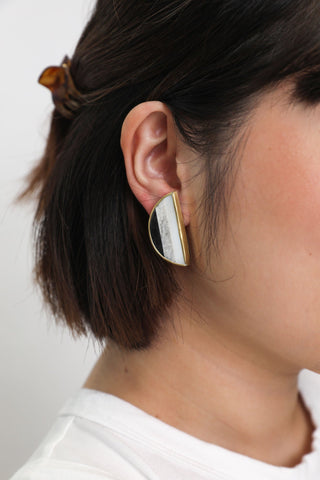Crescent Earrings, Dark Neutral Stripe | Wearwell Sustainable, Ethical Clothing and Accessories