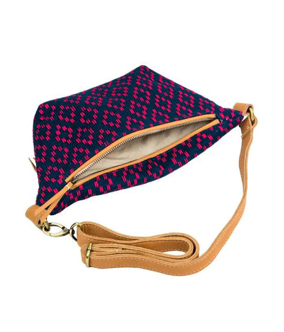 Cruza Sling Belt Bag, Night Sky Brocade Navy Blue Hot Pink | Wearwell sustainable, eco-friendly fashion and accessories