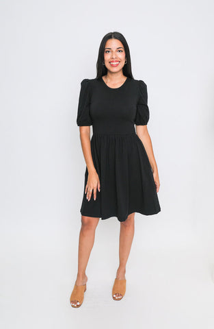 Inez Bubble Sleeve Dress, Black | Wearwell sustainable, eco-friendly fashion and accessories