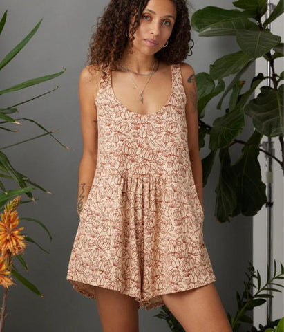 Ivy Romper, Light Peach Floral Print | Wearwell Sustainable, Ethical Clothing and Accessories