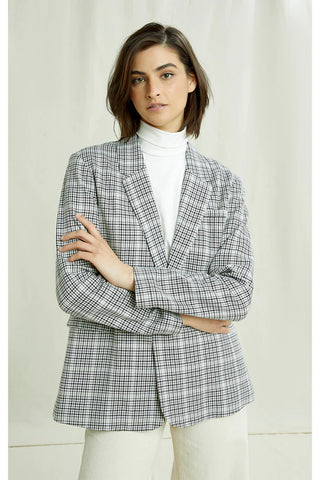 Jaspal Boyfriend Blazer, Grey Check Plaid | Wearwell Sustainable, Ethical Clothing and Accessories
