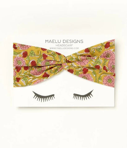 Beatrice Headscarf, Maya Marigold Yellow Pink Red | Wearwell sustainable, eco-friendly fashion and accessories