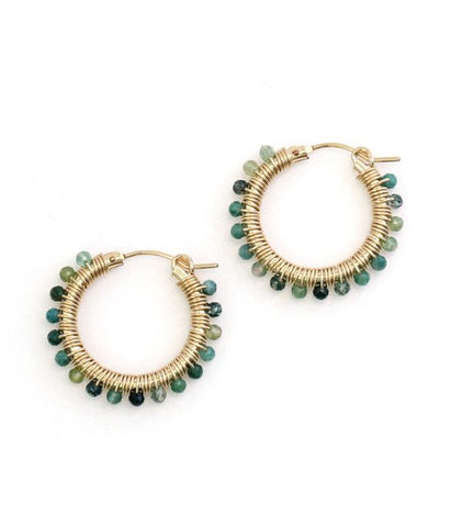 Winona Gemstone Hoops, Moss Agate | Wearwell Sustainable, Ethical Clothing and Accessories