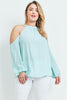 Mint Green Exposed Shoulder Plus Size Top