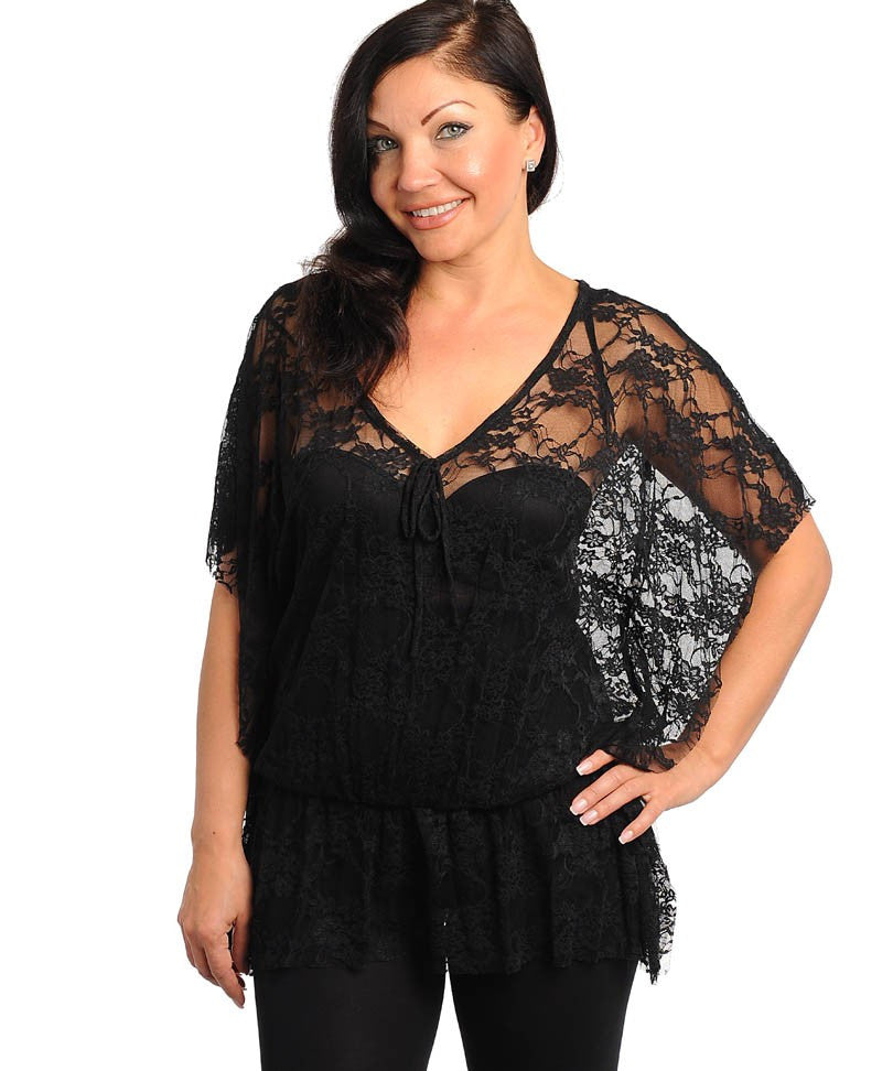 Womans Plus Size Black Lace Sheer Top – Diva's Plus Size Fashion ...