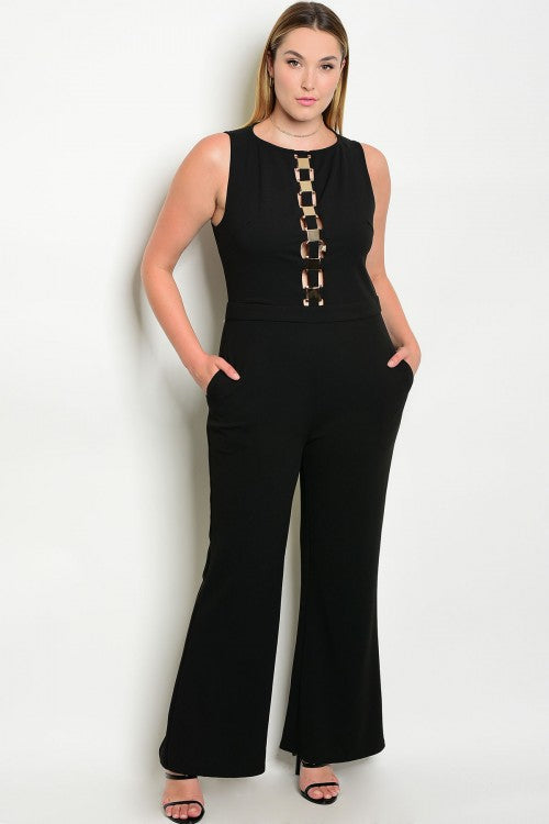 Black And Gold Peek A Boo Plus Size Jumpsuit Divas Plus Size