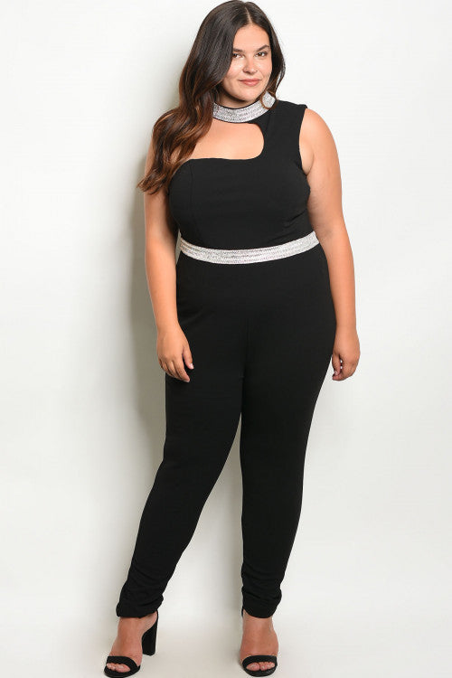 black jumpsuit with rhinestones