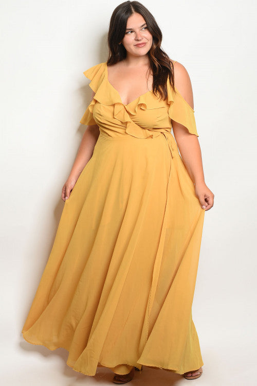 plus size yellow wrap dress