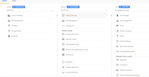 GOOGLE ANALYTICS ADMIN SETTINGS