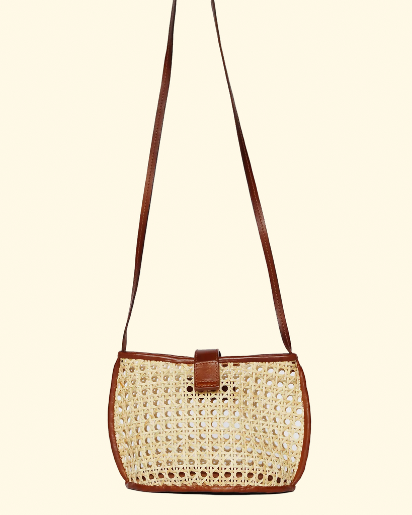 midi sac in black and natural woven checker – Twigs