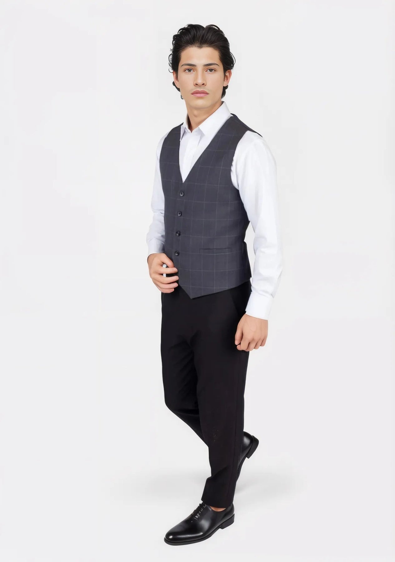 dark grey windowpane vest 169003