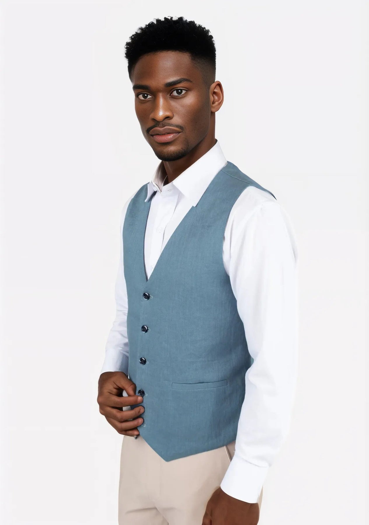 koi blue linen vest 619219