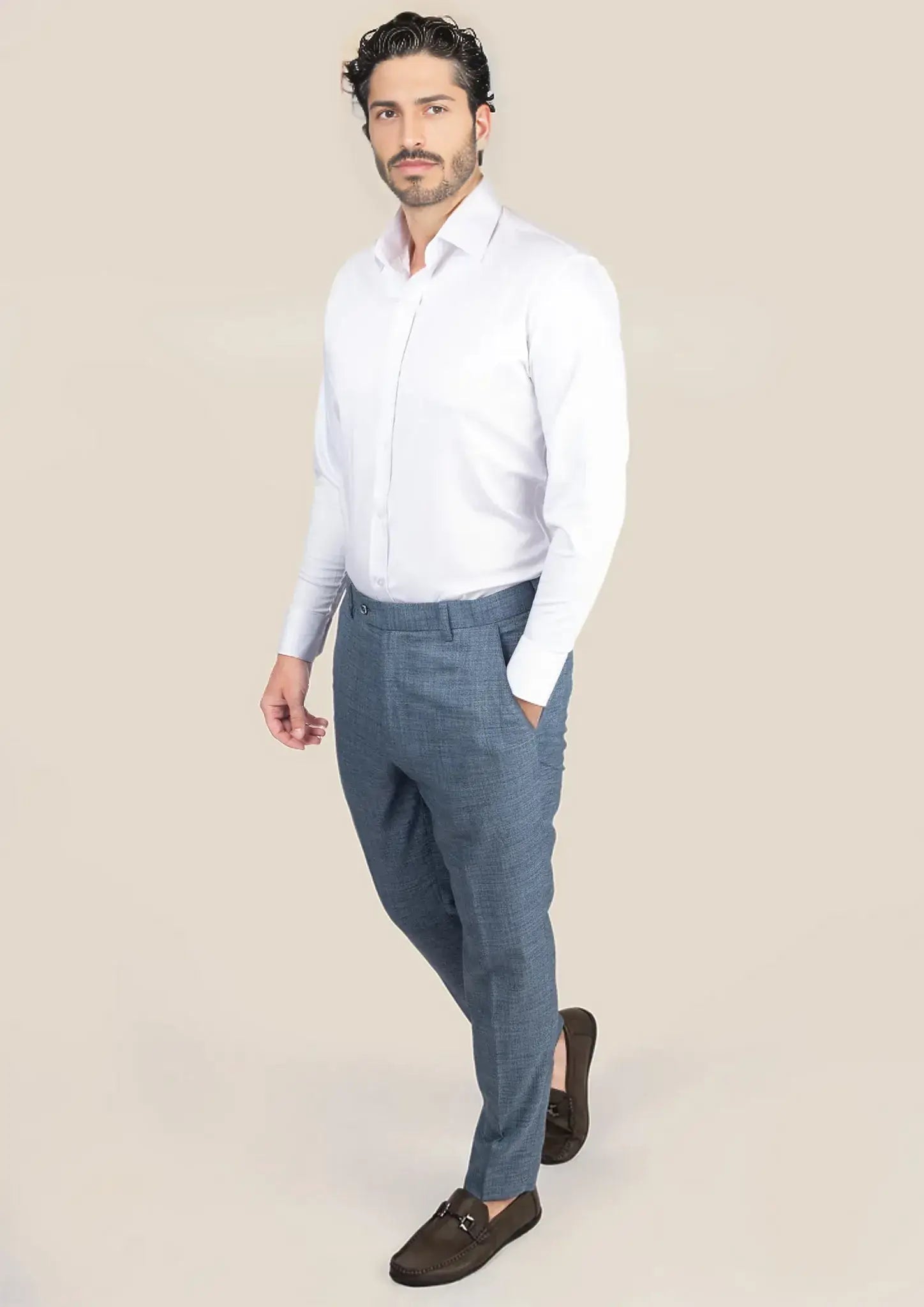 mid blue hopsack pants 301846