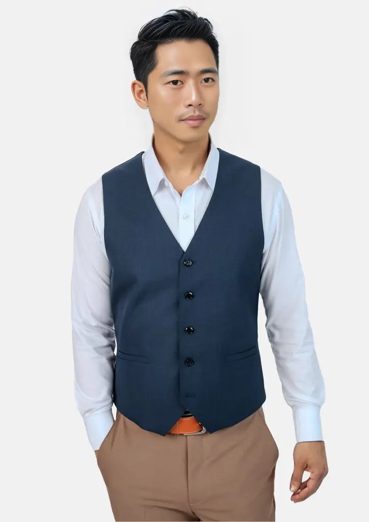 Aegean Blue Sharkskin Vest - SARTORO