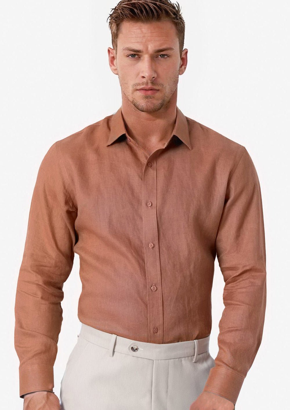 Brown Amber Linen Shirt - SARTORO