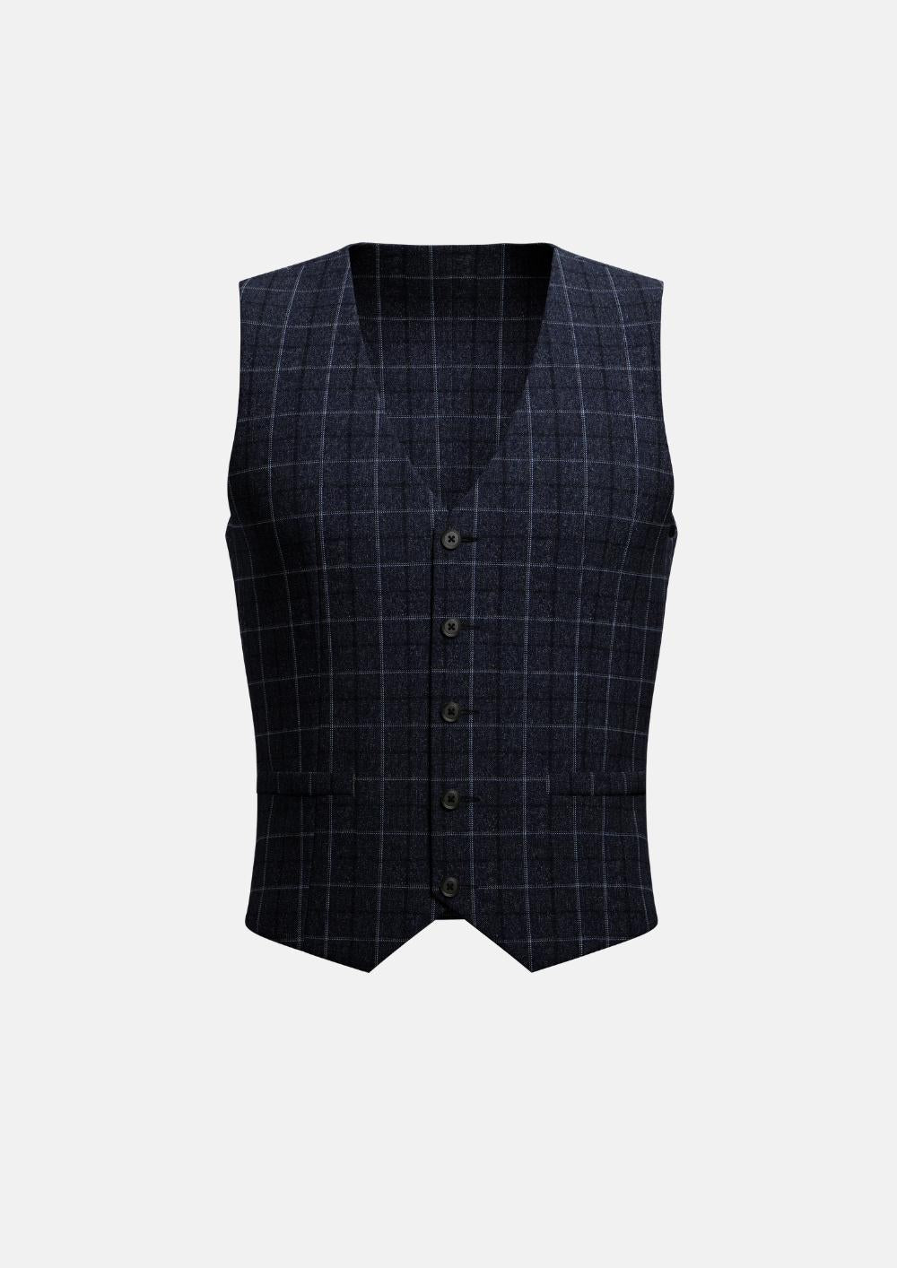 Charcoal Blue Check Flannel Vest - SARTORO