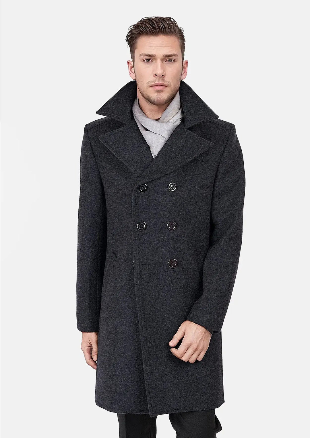 Charcoal Wool Signature Peacoat - SARTORO