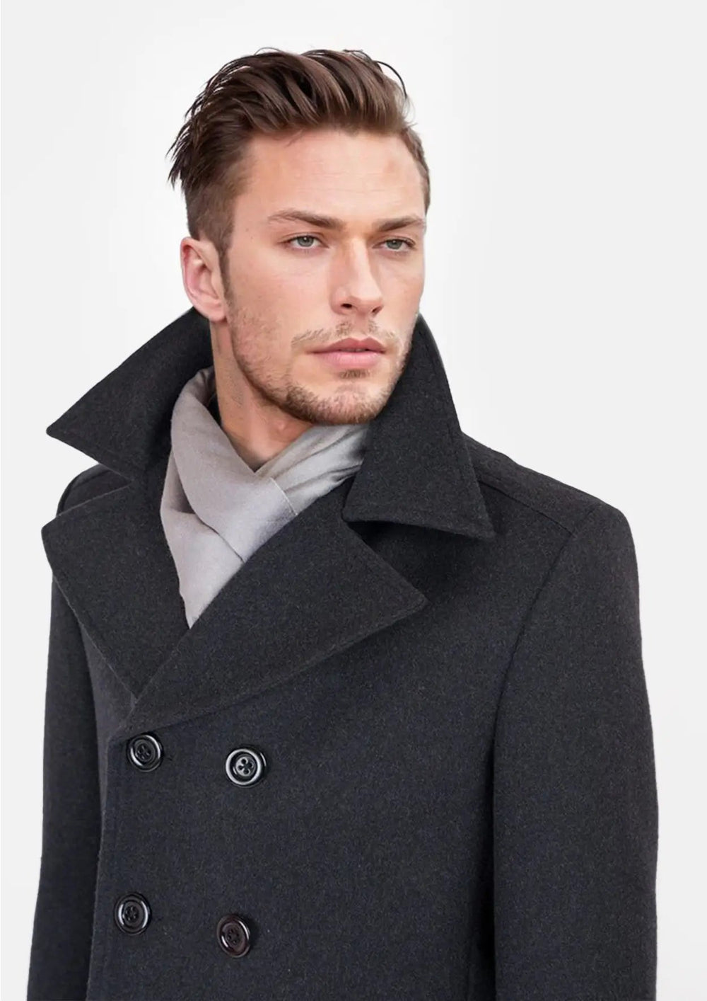 Charcoal Wool Signature Peacoat - SARTORO