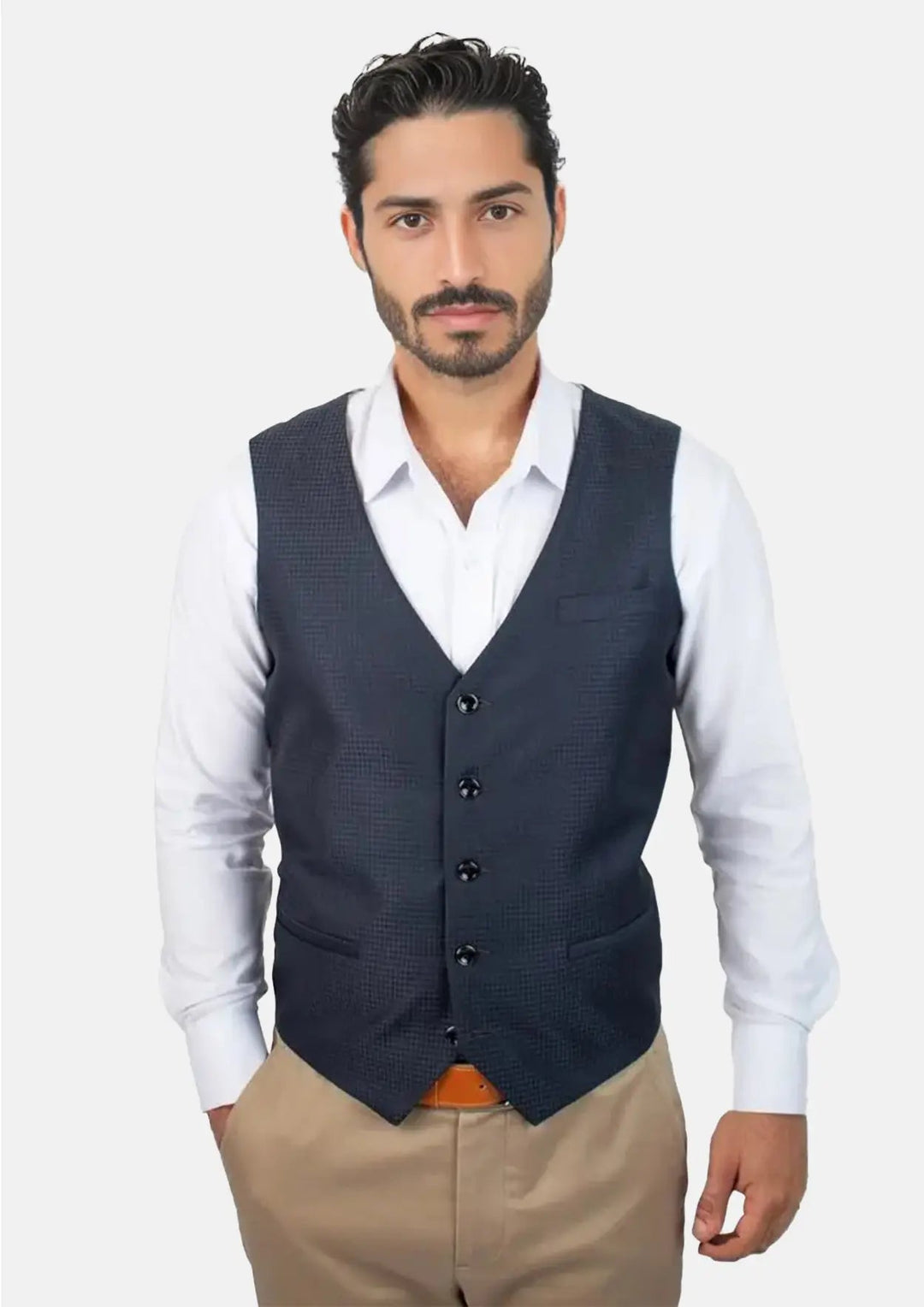 Graphite Blue Microcheck Vest - SARTORO