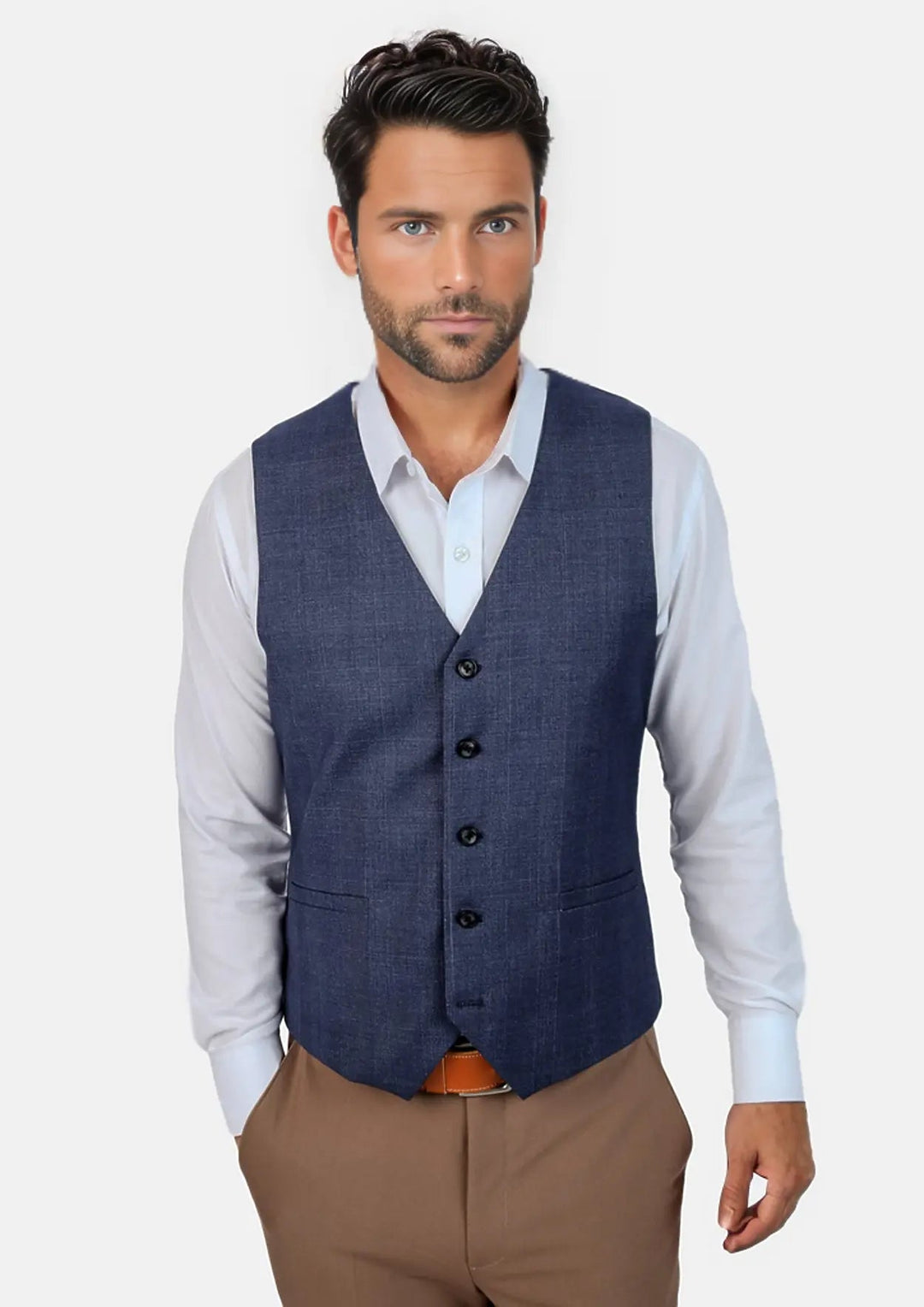 Midnight Blue Prince of Wales Vest - SARTORO