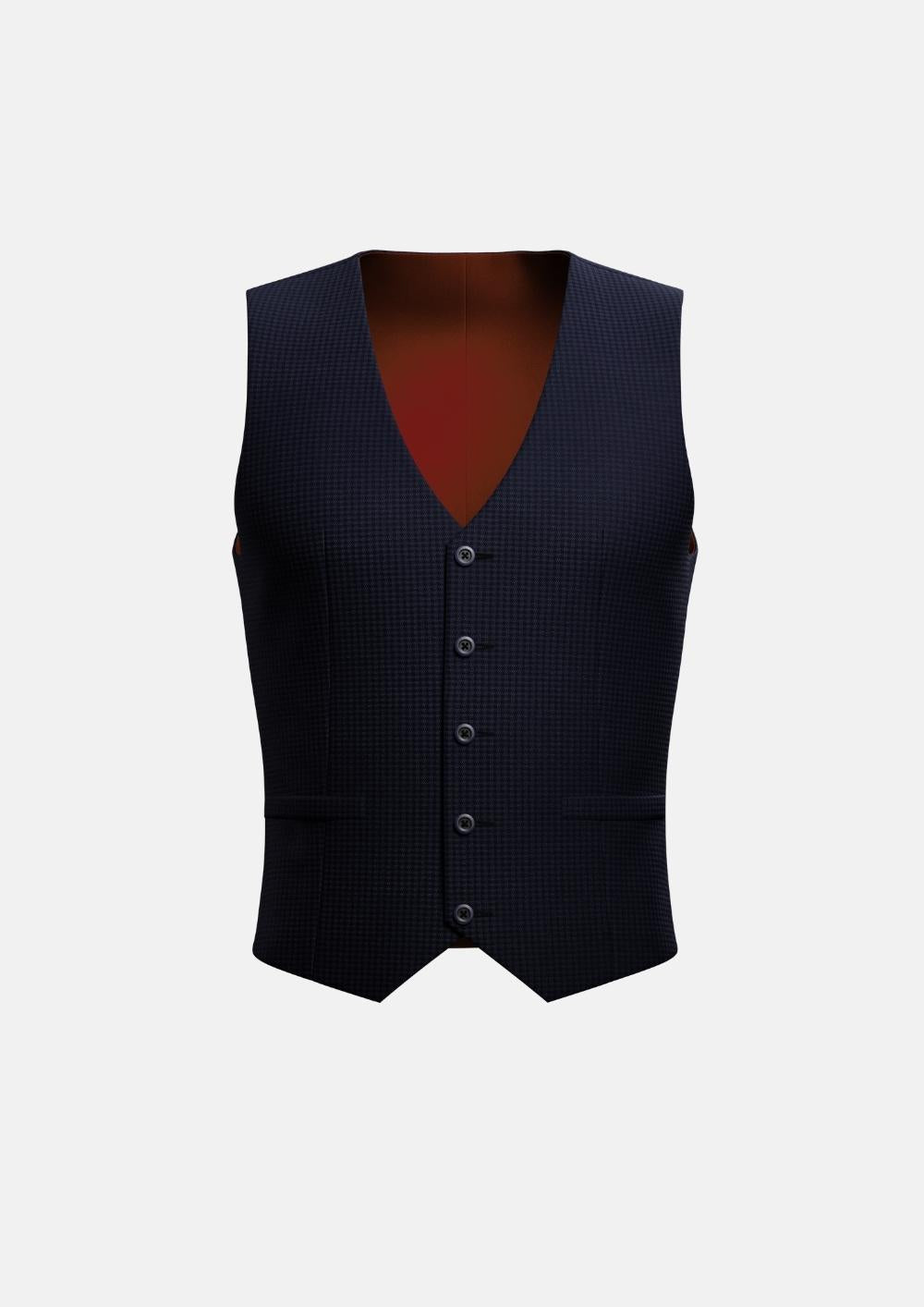 Navy Microcheck Vest - SARTORO