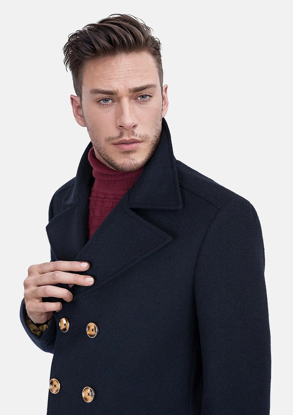 Navy Wool Signature Peacoat - SARTORO