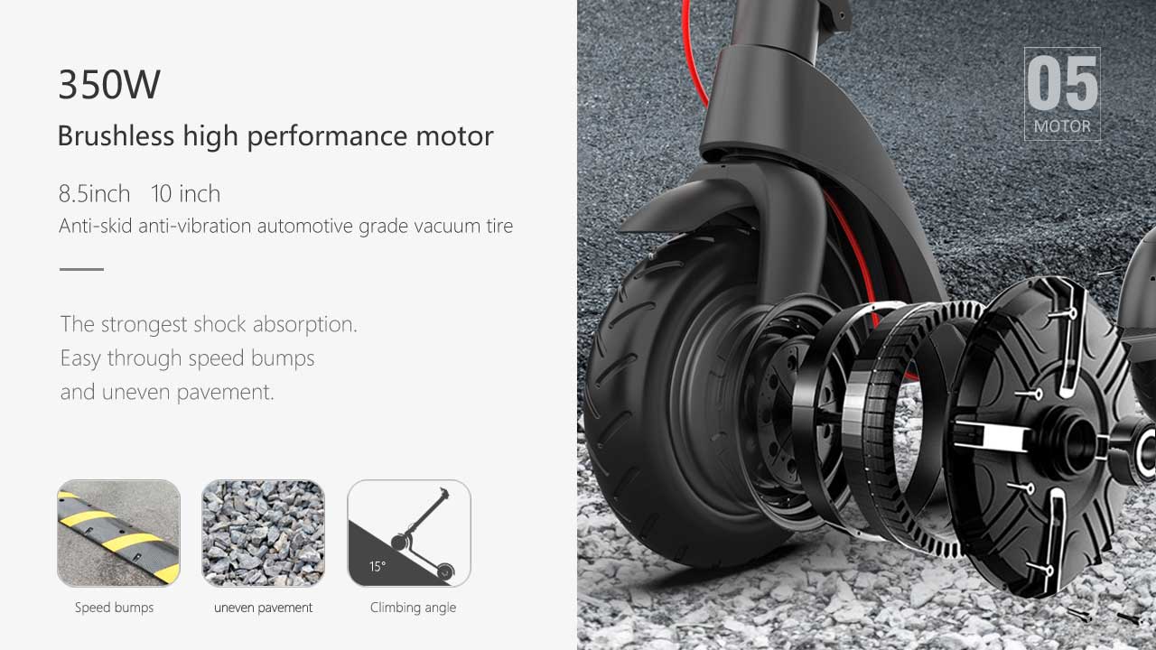 350W Brushless motor of HX X8 350W 36V 10Ah 10 Inch Wheel Electric Kick Scooter