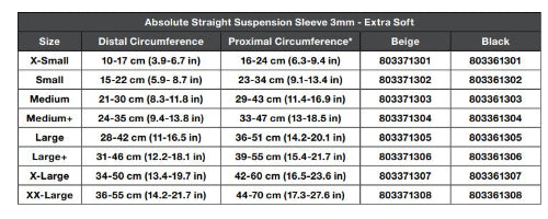 Absolute Straight Sleeve Size Chart