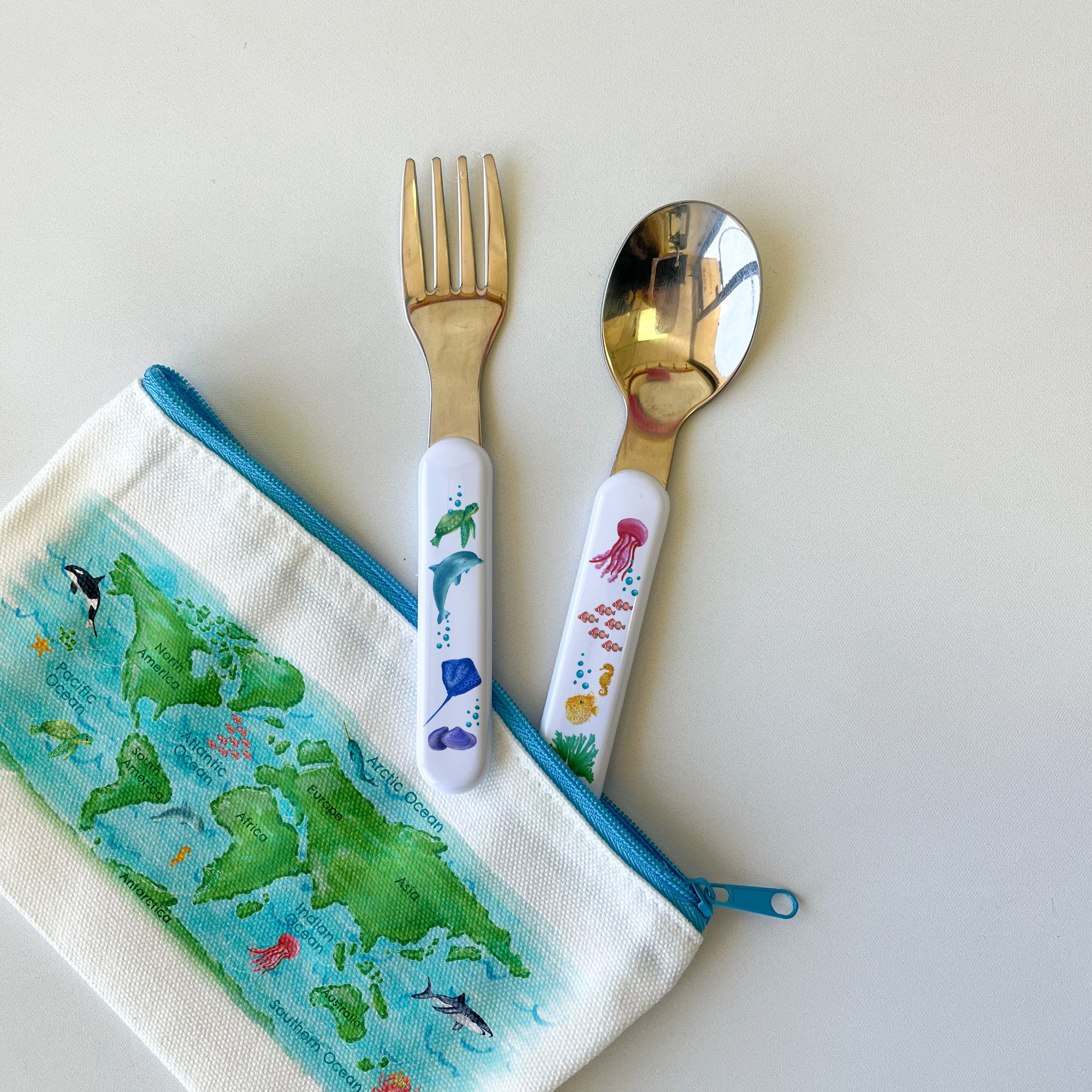Ocean Theme - Kids Cutlery Fork and Spoon Set