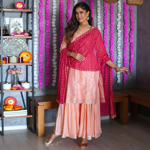 Buy Cream Chanderi Silk Festival Wear Sharara Suit Online - SALV2307 |  Appelle Fashion