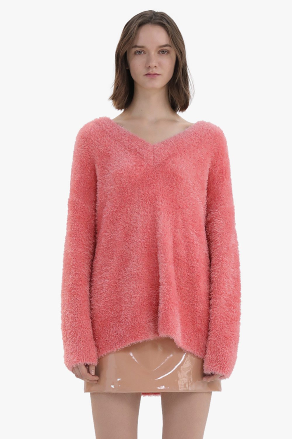 V-Neck Fuzzy Sweater