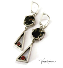 triangle earrings with garnet and pyrite in slate