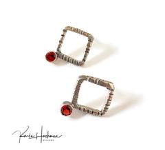 sterling silver square studs with garnets