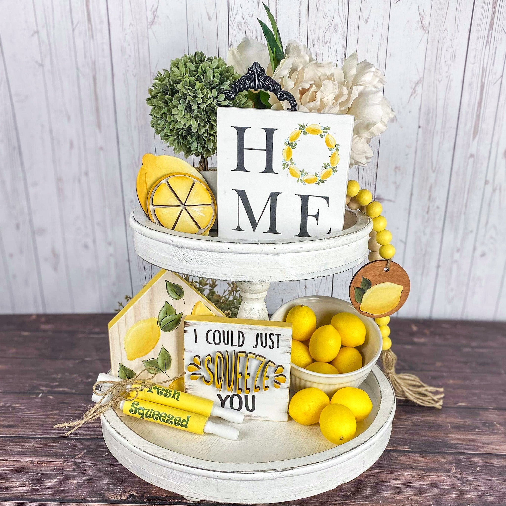  Lemon Sign Bundle - Lemon Tiered Tray Decor- Summer Tiered Tray Decor Bundle 