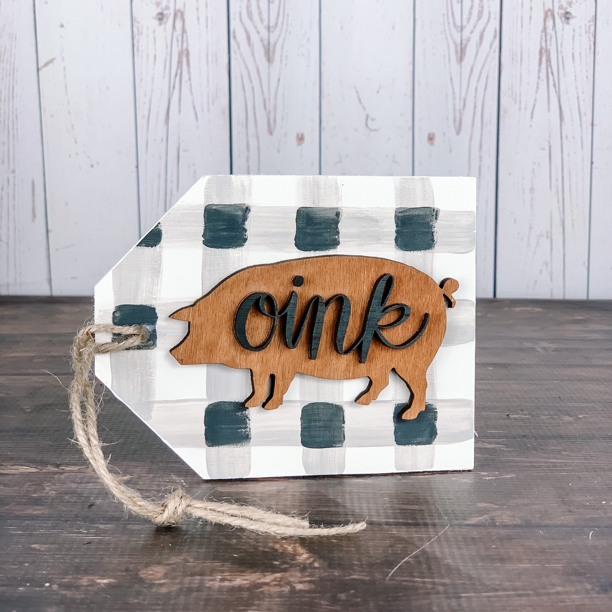  Oink Pig Buffalo Check Decor- Farmyard Tiered Tray Decor 